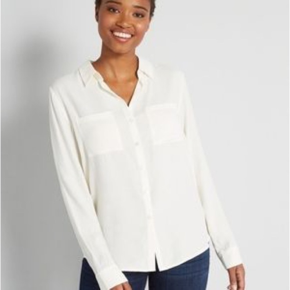Modcloth Pristine Dreams Button Up Blouse (Cream,… - image 1